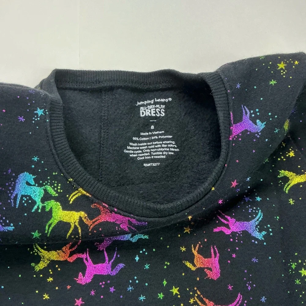 Jumping Beans Black Dress Girls 8 Rainbow Glitter Unicorn Fleece All Day Play